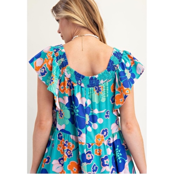 Easel Blue Floral Dress - Picture 2 of 3